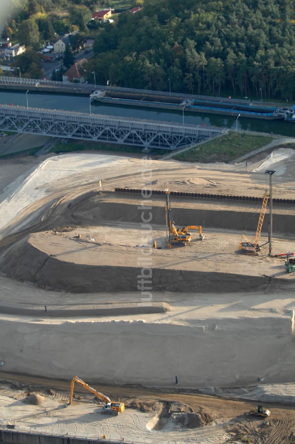 Luftaufnahme Niederfinow - Neubau des Schiffshebewerkes Niederfinow Nord