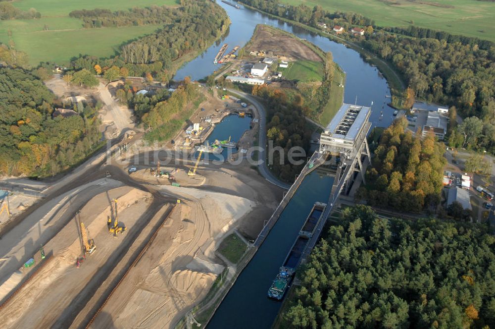 Niederfinow von oben - Neubau des Schiffshebewerkes Niederfinow Nord