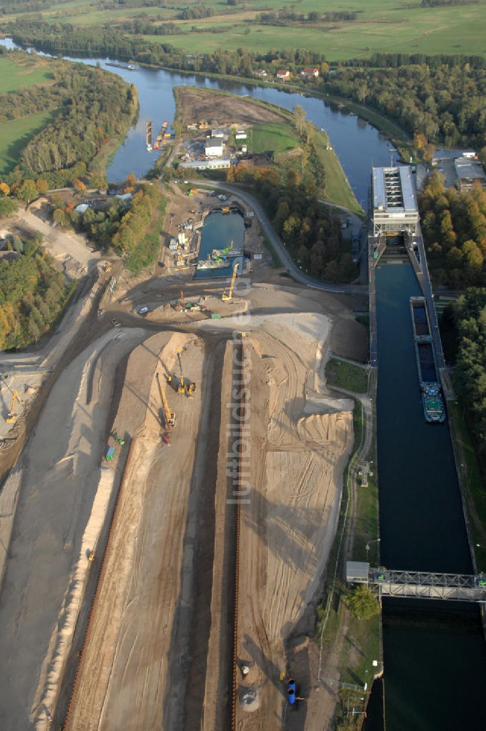 Luftbild Niederfinow - Neubau des Schiffshebewerkes Niederfinow Nord