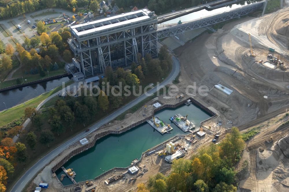 Niederfinow von oben - Neubau des Schiffshebewerkes Niederfinow Nord