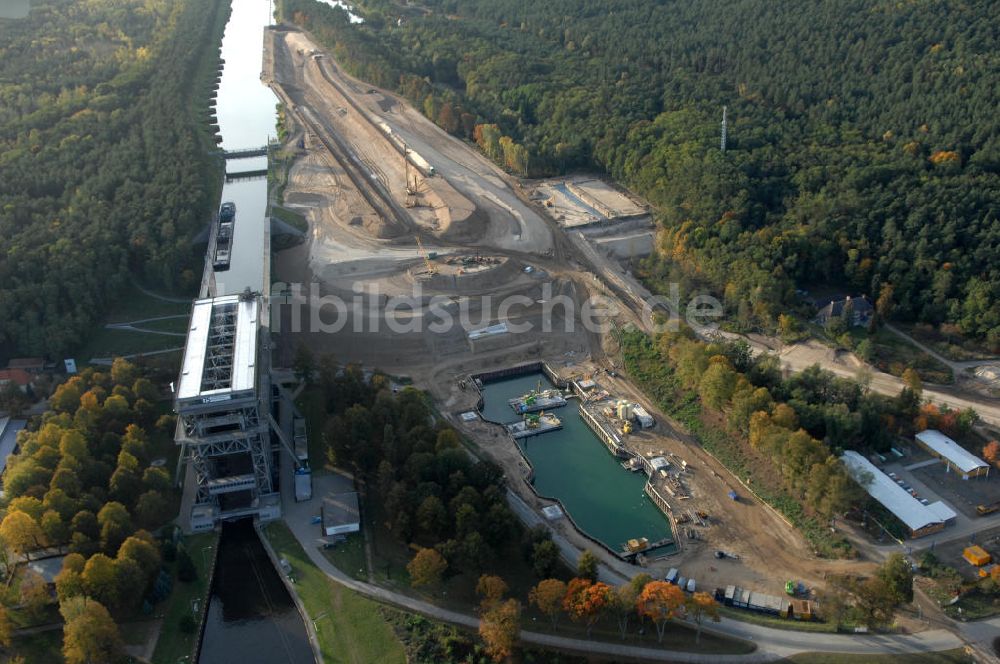 Niederfinow von oben - Neubau des Schiffshebewerkes Niederfinow Nord