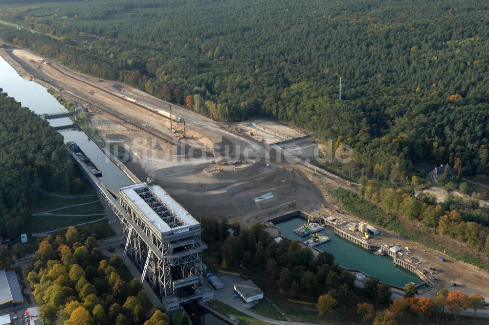 Niederfinow aus der Vogelperspektive: Neubau des Schiffshebewerkes Niederfinow Nord