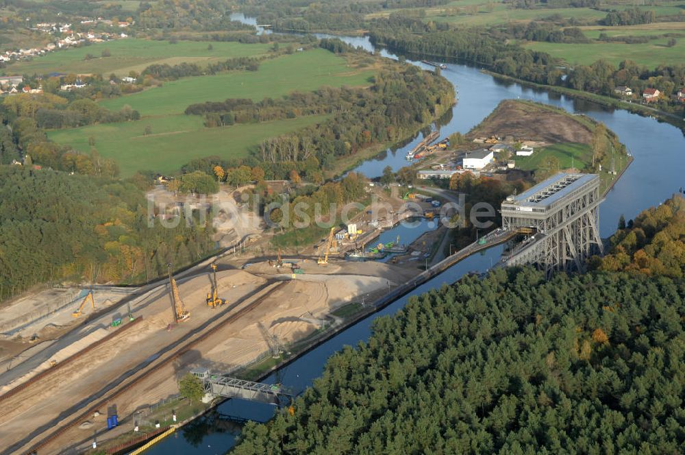 Niederfinow von oben - Neubau des Schiffshebewerkes Niederfinow Nord