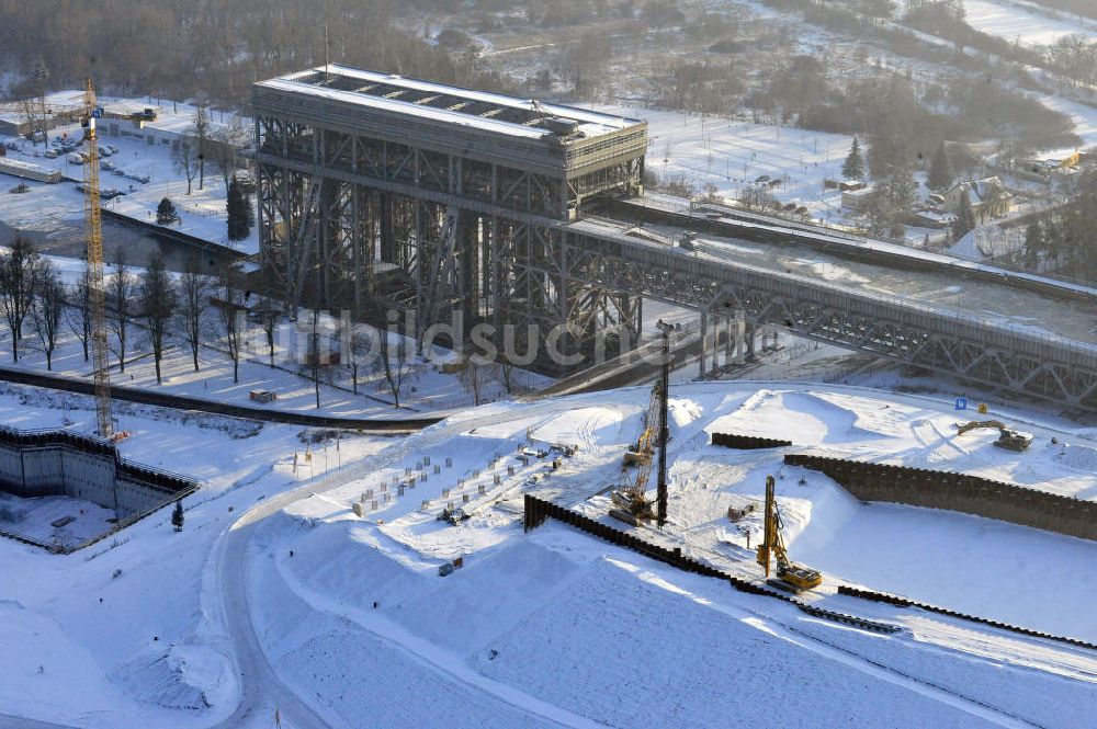 Niederfinow von oben - Neubau des Schiffshebewerkes Niederfinow Nord