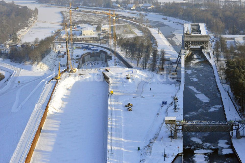 Niederfinow von oben - Neubau des Schiffshebewerkes Niederfinow Nord