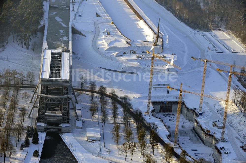 Niederfinow aus der Vogelperspektive: Neubau des Schiffshebewerkes Niederfinow Nord