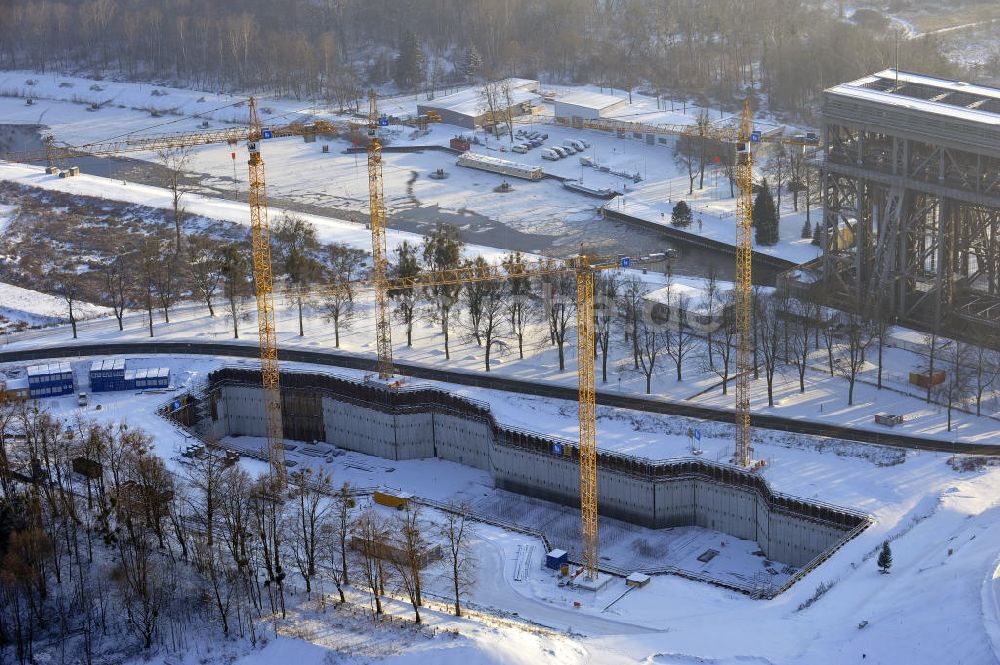 Niederfinow von oben - Neubau des Schiffshebewerkes Niederfinow Nord