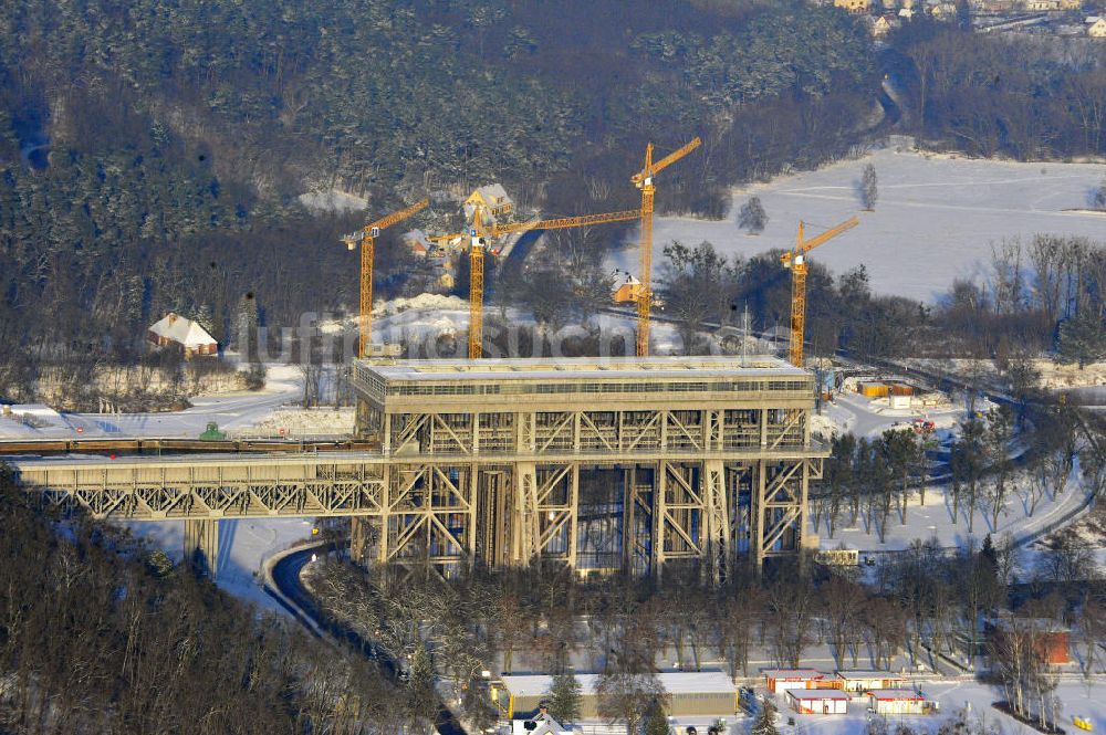 Niederfinow von oben - Neubau des Schiffshebewerkes Niederfinow Nord