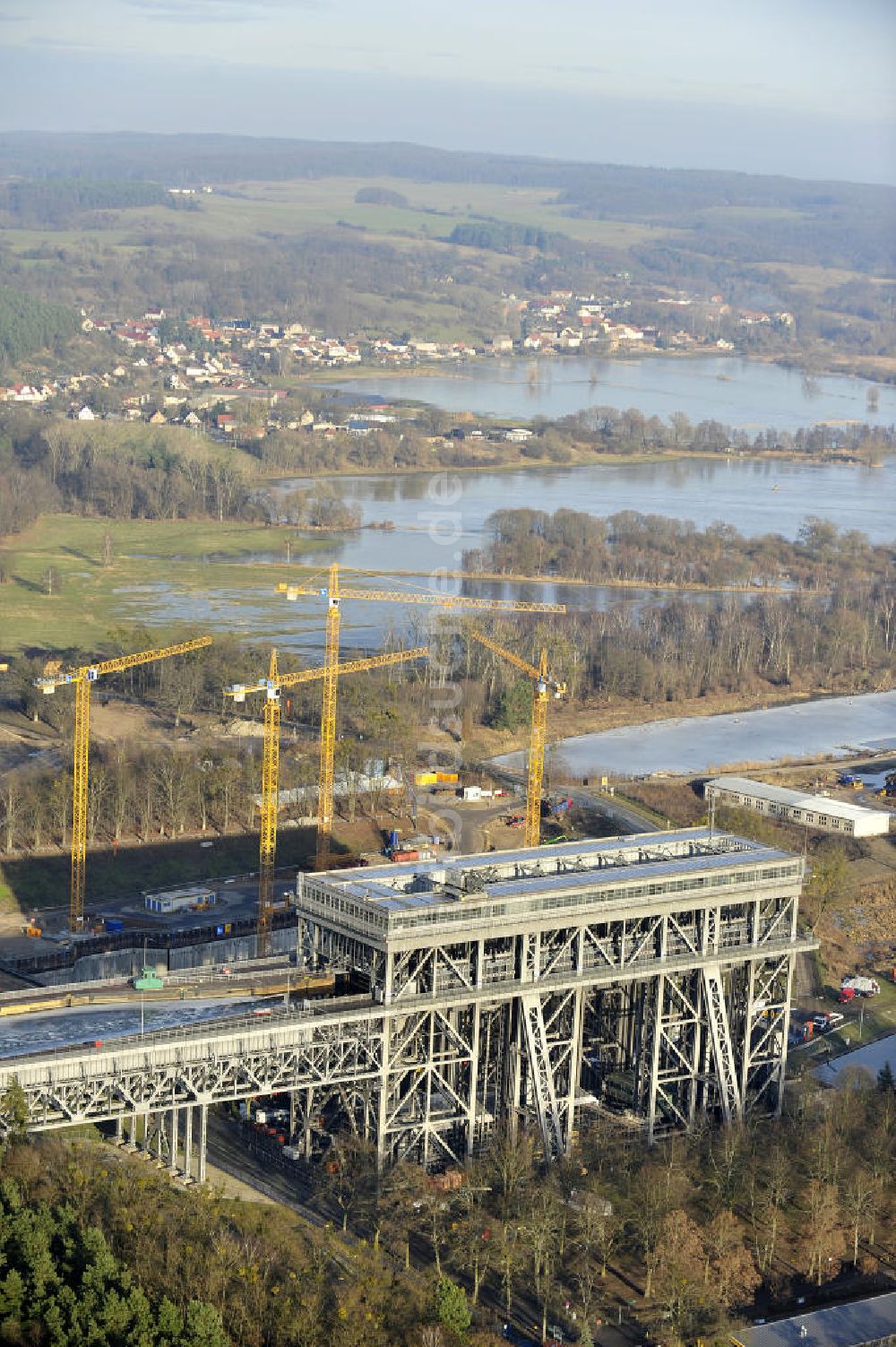 Luftaufnahme Niederfinow - Neubau des Schiffshebewerkes Niederfinow Nord