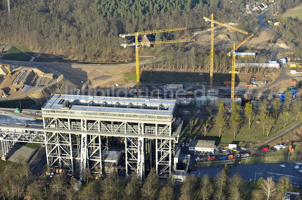 Niederfinow von oben - Neubau des Schiffshebewerkes Niederfinow Nord