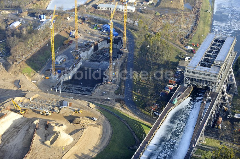 Niederfinow von oben - Neubau des Schiffshebewerkes Niederfinow Nord