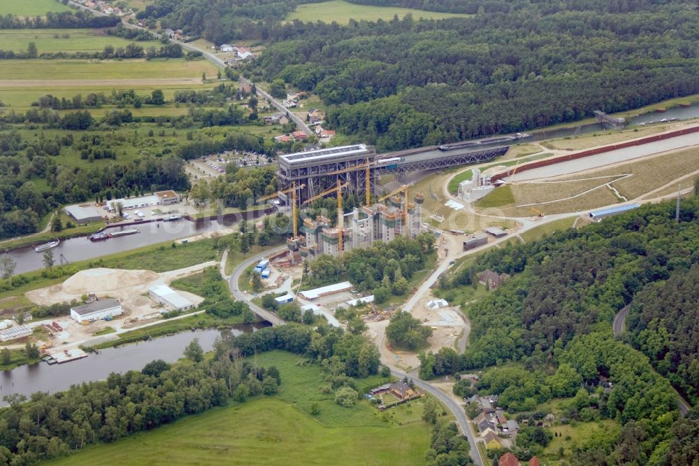 Luftaufnahme Niederfinow - Neubau des Schiffshebewerks Niederfinow am Finowkanal im Bundesland Brandenburg