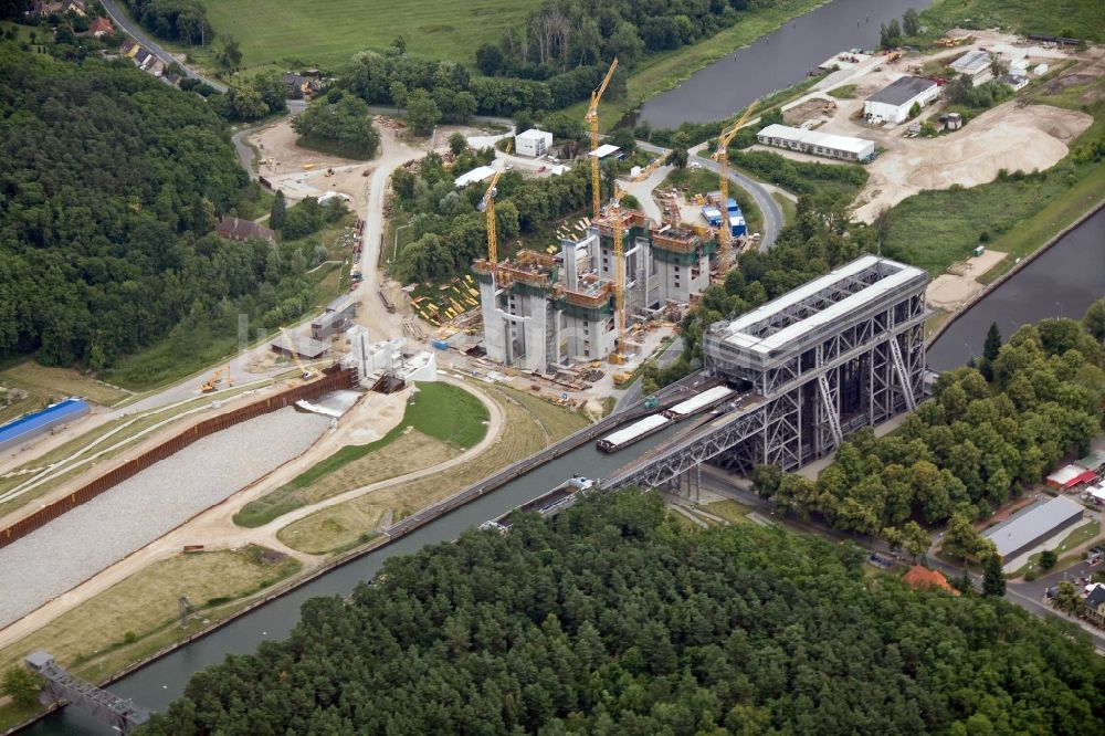 Niederfinow von oben - Neubau des Schiffshebewerks Niederfinow am Finowkanal im Bundesland Brandenburg