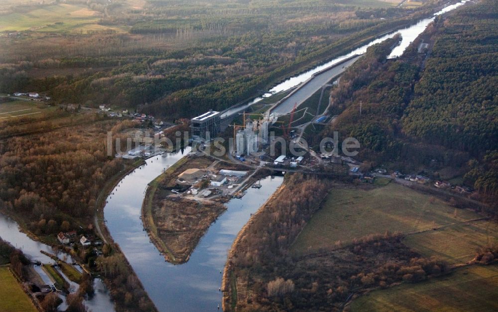 Niederfinow aus der Vogelperspektive: Neubau des Schiffshebewerks Niederfinow am Finowkanal im Bundesland Brandenburg