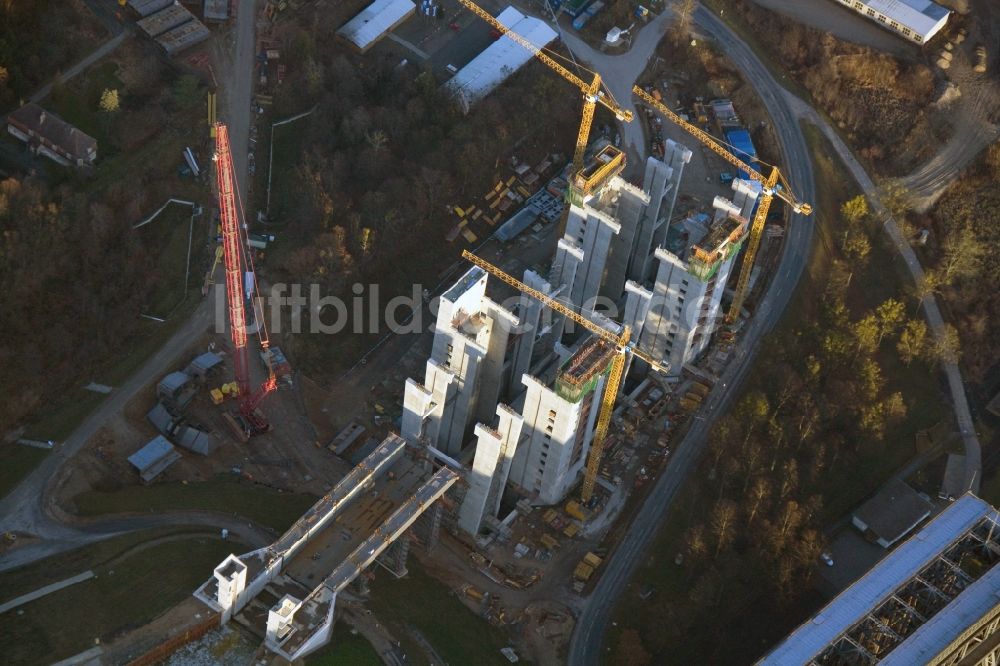 Luftaufnahme Niederfinow - Neubau des Schiffshebewerks Niederfinow am Finowkanal im Bundesland Brandenburg