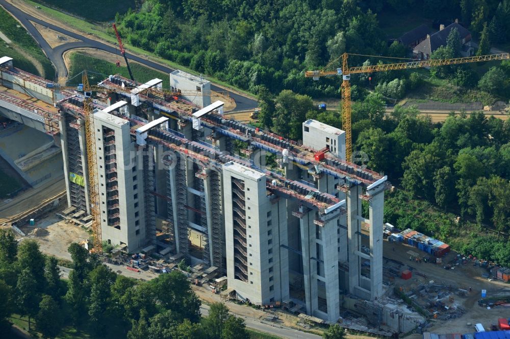 Niederfinow von oben - Neubau des Schiffshebewerks Niederfinow am Finowkanal im Bundesland Brandenburg