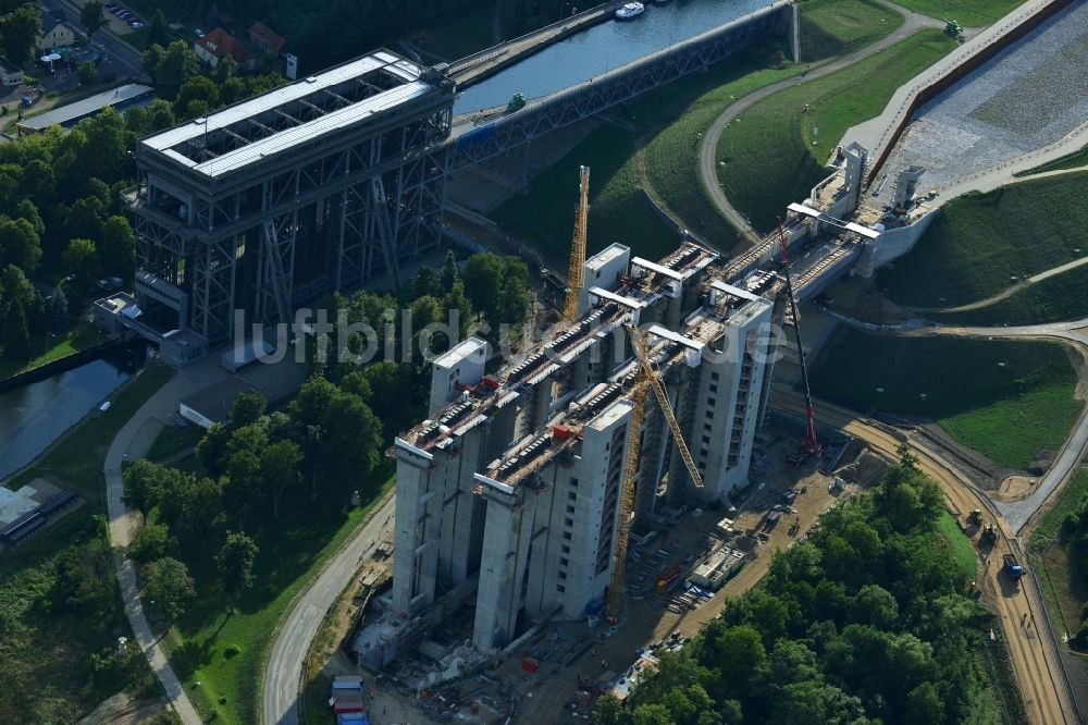 Luftaufnahme Niederfinow - Neubau des Schiffshebewerks Niederfinow am Finowkanal im Bundesland Brandenburg