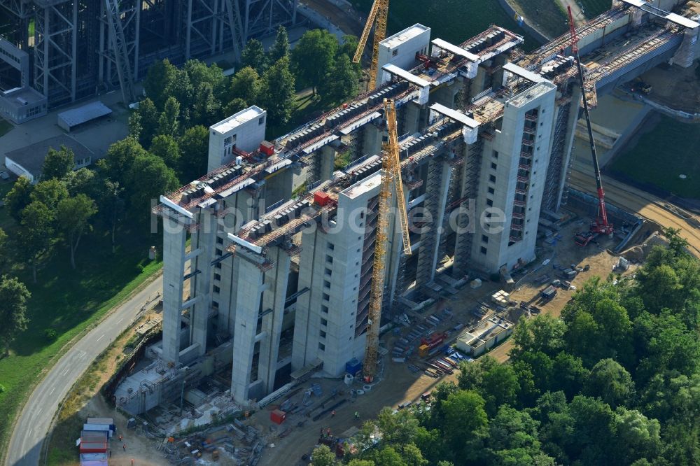 Niederfinow von oben - Neubau des Schiffshebewerks Niederfinow am Finowkanal im Bundesland Brandenburg