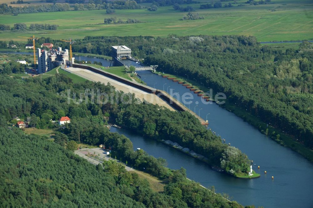 Niederfinow von oben - Neubau des Schiffshebewerks Niederfinow am Finowkanal im Bundesland Brandenburg