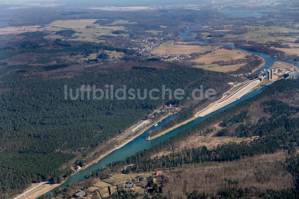 Niederfinow aus der Vogelperspektive: Neubau des Schiffshebewerks Niederfinow am Finowkanal im Bundesland Brandenburg