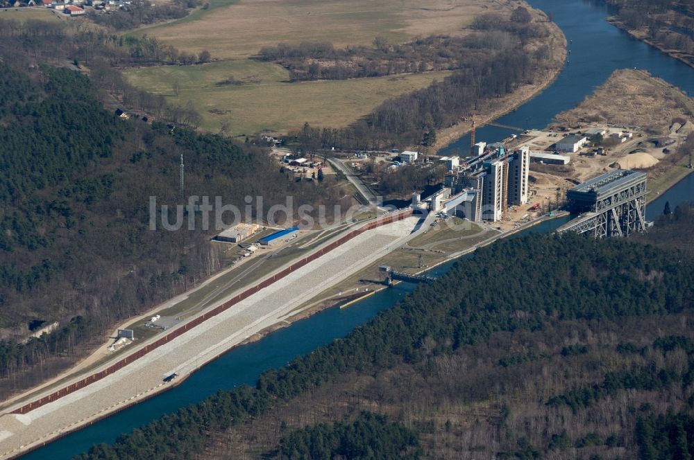 Niederfinow von oben - Neubau des Schiffshebewerks Niederfinow am Finowkanal im Bundesland Brandenburg