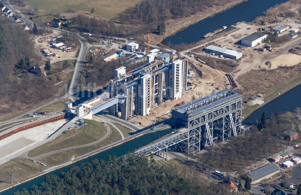 Niederfinow aus der Vogelperspektive: Neubau des Schiffshebewerks Niederfinow am Finowkanal im Bundesland Brandenburg