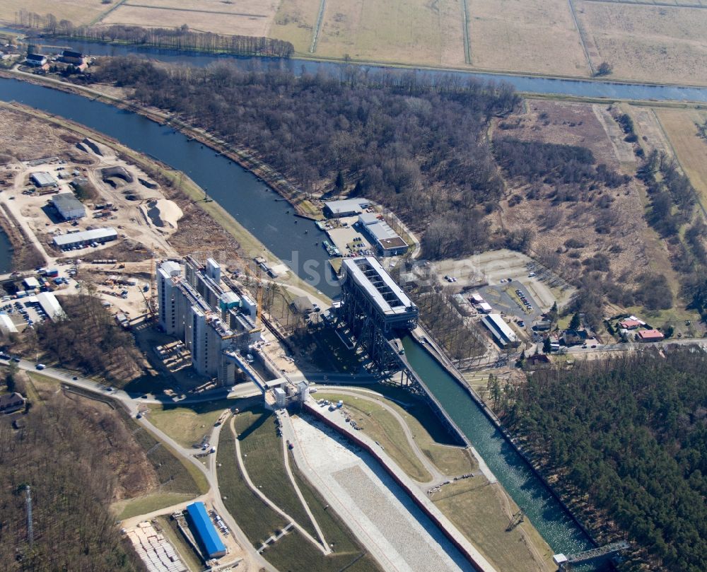 Niederfinow aus der Vogelperspektive: Neubau des Schiffshebewerks Niederfinow am Finowkanal im Bundesland Brandenburg