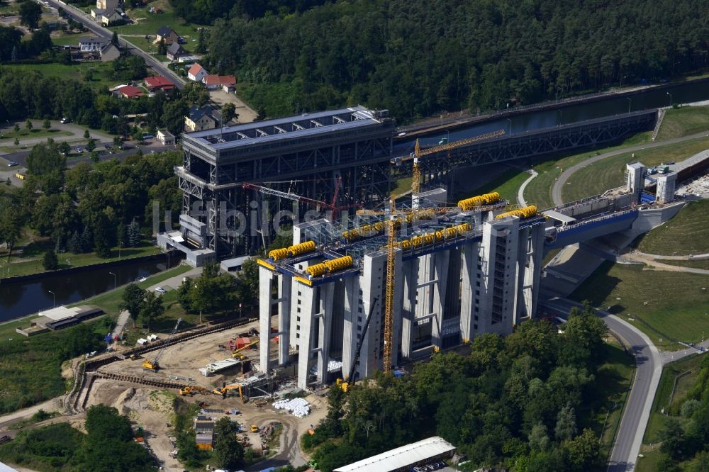 Niederfinow von oben - Neubau des Schiffshebewerks Niederfinow am Finowkanal im Bundesland Brandenburg