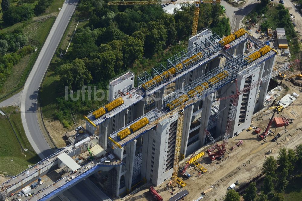 Niederfinow von oben - Neubau des Schiffshebewerks Niederfinow am Finowkanal im Bundesland Brandenburg