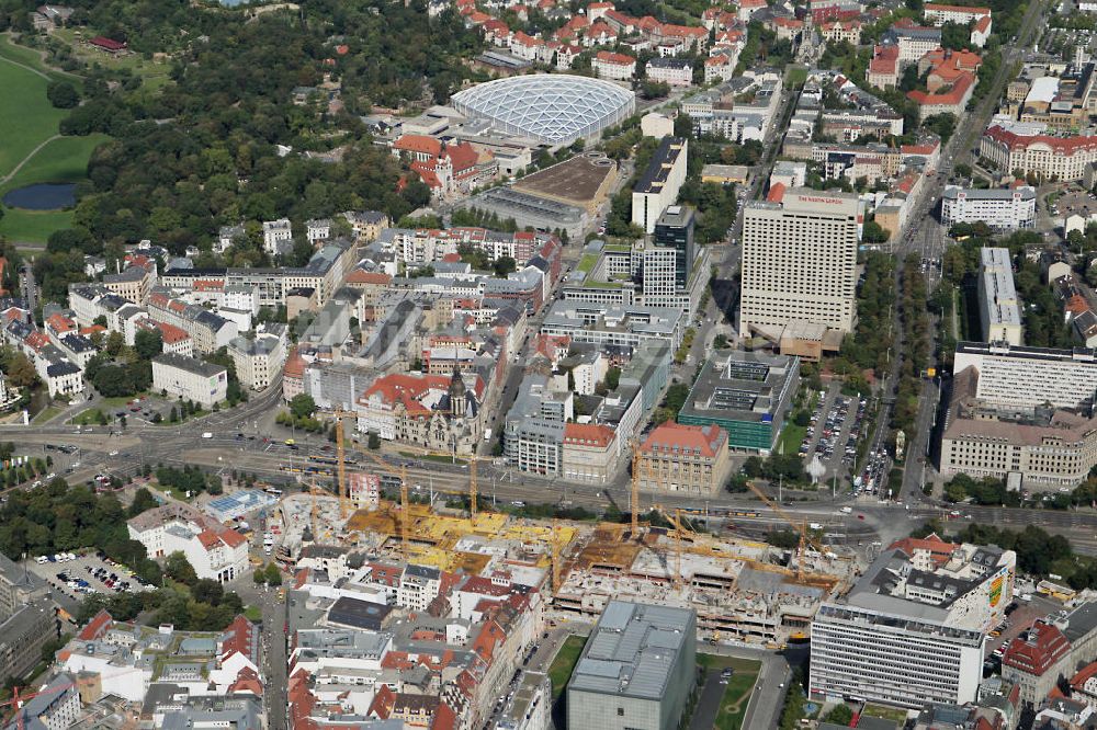 Luftbild Leipzig - Neubau des Shoppingcenters Höfe am Brühl am Richard-Wagner-Platz in Leipzig