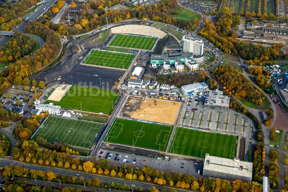 Gelsenkirchen aus der Vogelperspektive: Neubau der Sportplatzanlagen des FC Gelsenkirchen-Schalke 04 e.V. im Ortsteil Gelsenkirchen-Ost in Gelsenkirchen im Bundesland Nordrhein-Westfalen, Deutschland