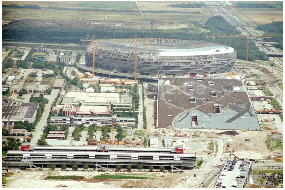 Luftbild München - Neubau des Stadion Allianz Arena in München im Bundesland Bayern, Deutschland