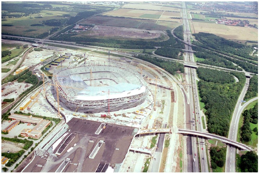 München von oben - Neubau des Stadion Allianz Arena in München im Bundesland Bayern, Deutschland