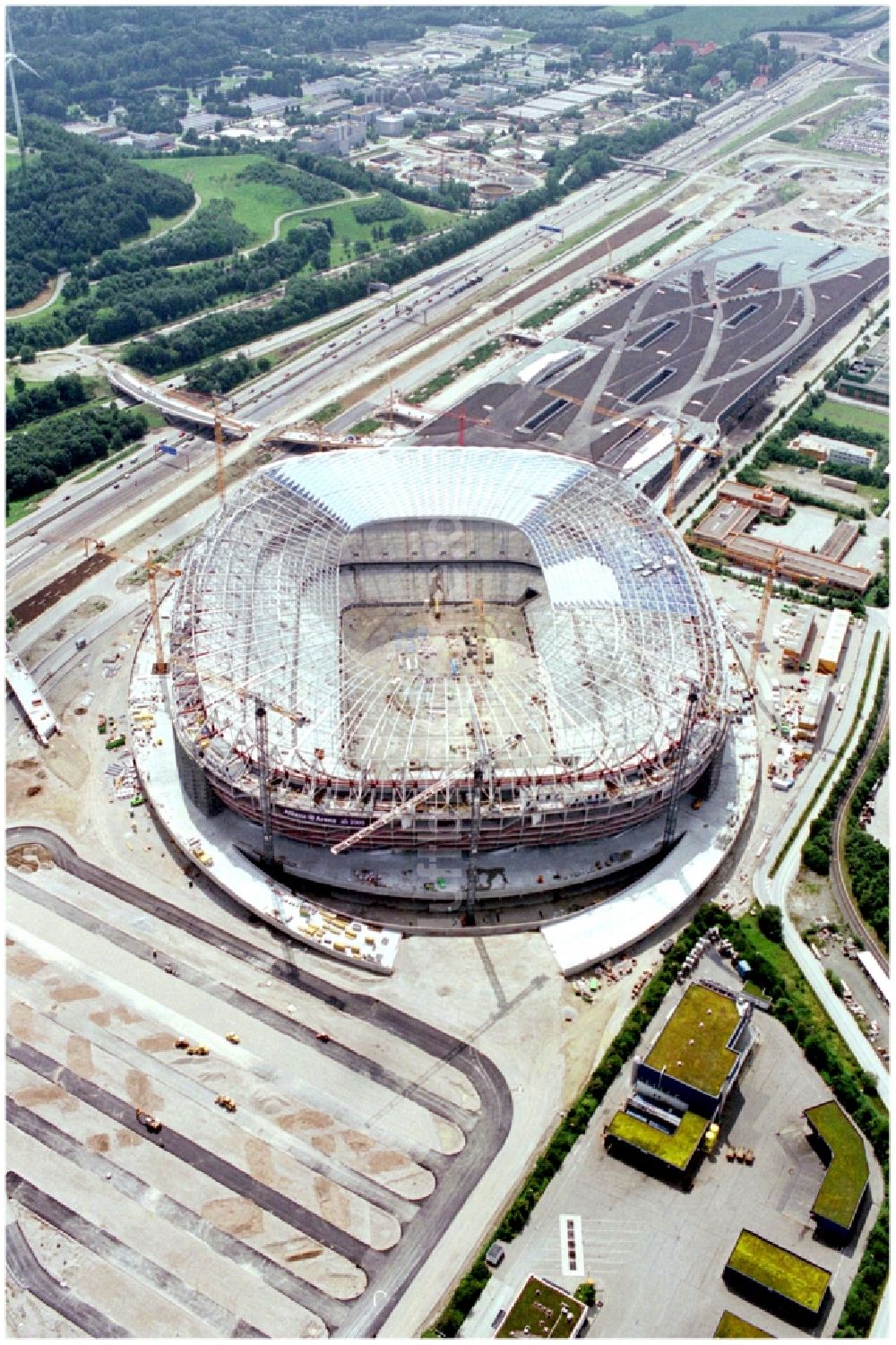 München von oben - Neubau des Stadion Allianz Arena in München im Bundesland Bayern, Deutschland