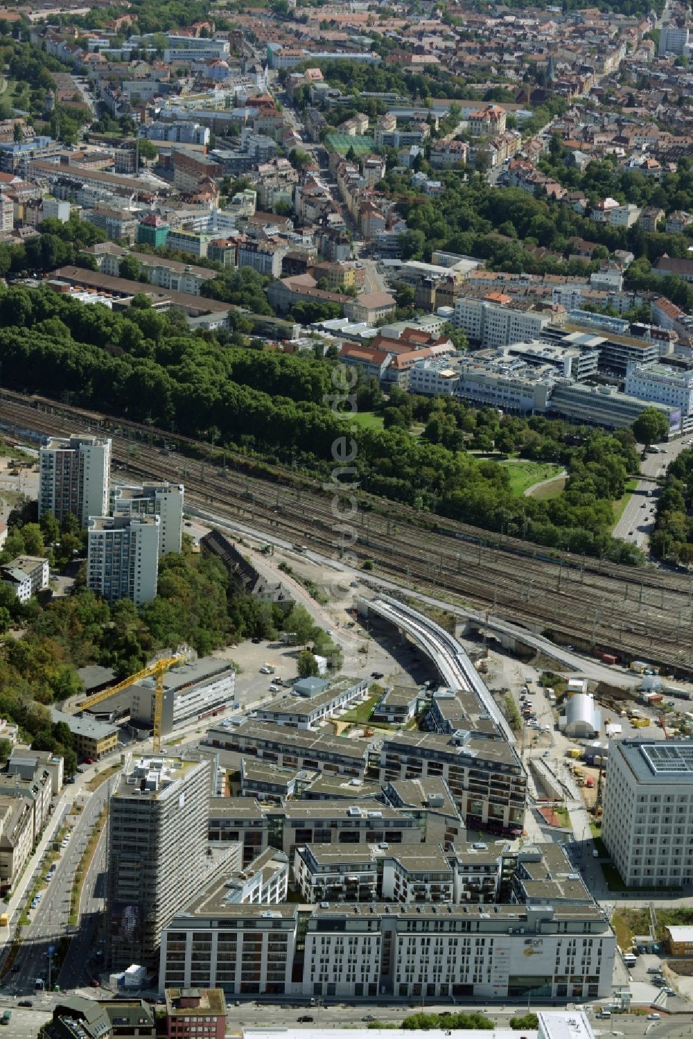 Luftbild Stuttgart - Neubau des Stadtteilzentrums und Einkaufszentrum Milaneo im Europaviertel der Landeshauptstadt Stuttgart im Bundesland Baden-Württemberg BW