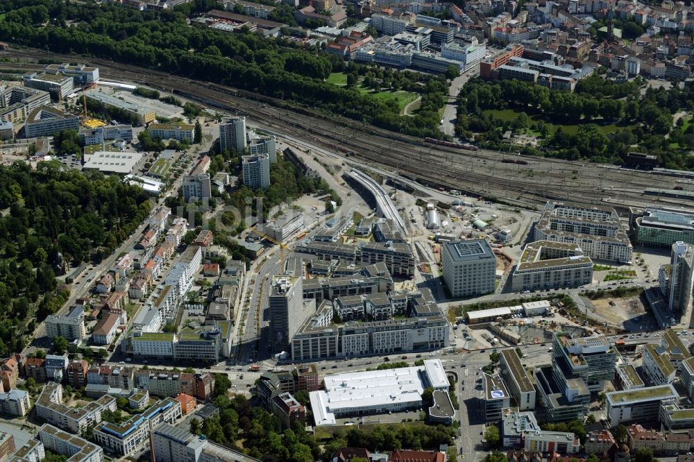 Stuttgart von oben - Neubau des Stadtteilzentrums und Einkaufszentrum Milaneo im Europaviertel der Landeshauptstadt Stuttgart im Bundesland Baden-Württemberg BW