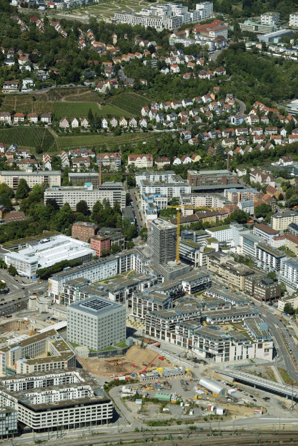 Luftbild Stuttgart - Neubau des Stadtteilzentrums und Einkaufszentrum Milaneo im Europaviertel der Landeshauptstadt Stuttgart im Bundesland Baden-Württemberg BW