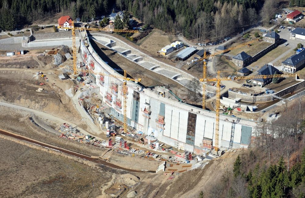 Luftbild Klingenberg - Neubau der Staumauer der Talsperre Wasserkraftwerk Klingenberg in Klingenberg im Bundesland Sachsen, Deutschland