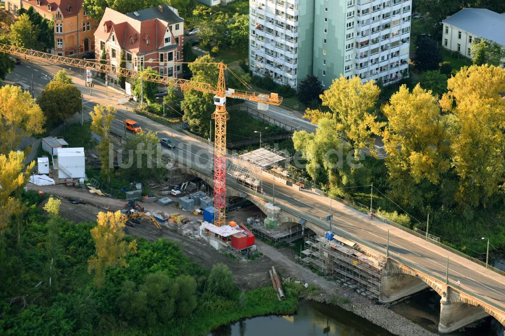 Magdeburg aus der Vogelperspektive: Neubau der Straßenbrücken- Trasse Ersatzneubau Strombrückenzug in Magdeburg im Bundesland Sachsen-Anhalt, Deutschland