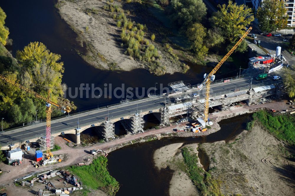 Magdeburg aus der Vogelperspektive: Neubau der Straßenbrücken- Trasse Ersatzneubau Strombrückenzug in Magdeburg im Bundesland Sachsen-Anhalt, Deutschland