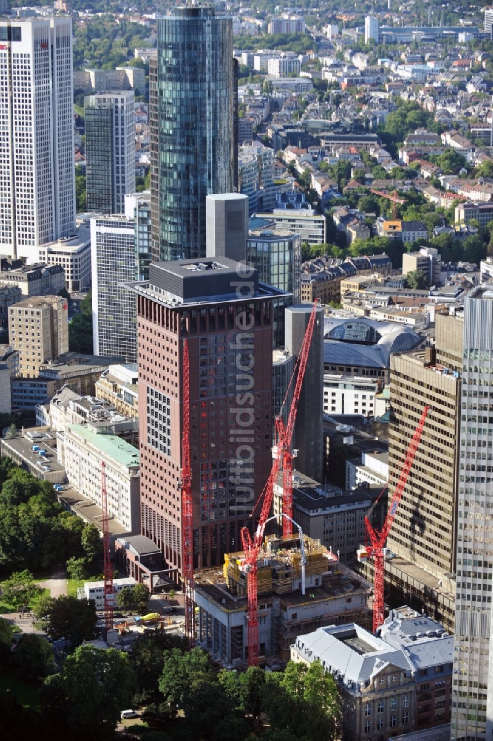 Frankfurt am Main aus der Vogelperspektive: Neubau des Taunus Turm in Frankfurt / Main im Bundesland Hessen