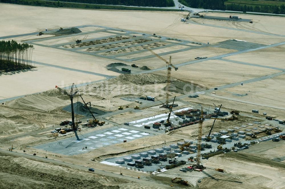 Grünheide (Mark) von oben - Neubau der Tesla Gigafactory 4 im Ortsteil Freienbrink in Grünheide (Mark) im Bundesland Brandenburg, Deutschland