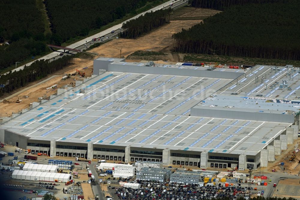 Luftbild Grünheide (Mark) - Neubau der Tesla Gigafactory 4 im Ortsteil Freienbrink in Grünheide (Mark) im Bundesland Brandenburg, Deutschland