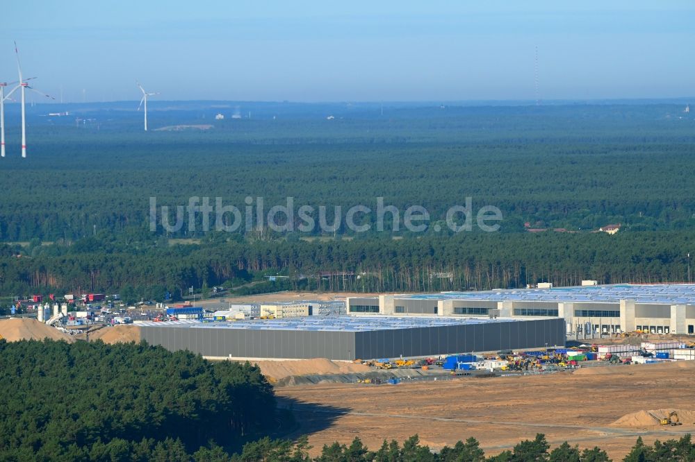 Grünheide (Mark) von oben - Neubau der Tesla Gigafactory 4 im Ortsteil Freienbrink in Grünheide (Mark) im Bundesland Brandenburg, Deutschland