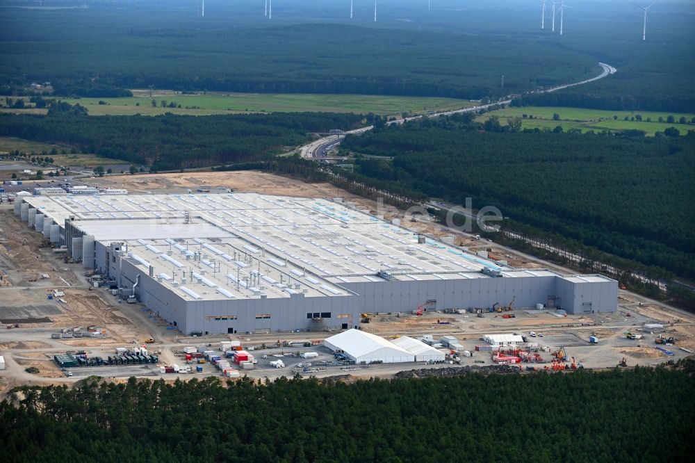 Luftbild Grünheide (Mark) - Neubau der Tesla Gigafactory 4 im Ortsteil Freienbrink in Grünheide (Mark) im Bundesland Brandenburg, Deutschland