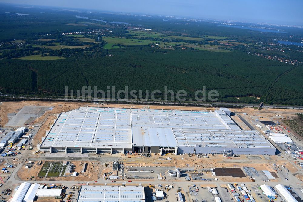 Grünheide (Mark) von oben - Neubau der Tesla Gigafactory 4 im Ortsteil Freienbrink in Grünheide (Mark) im Bundesland Brandenburg, Deutschland