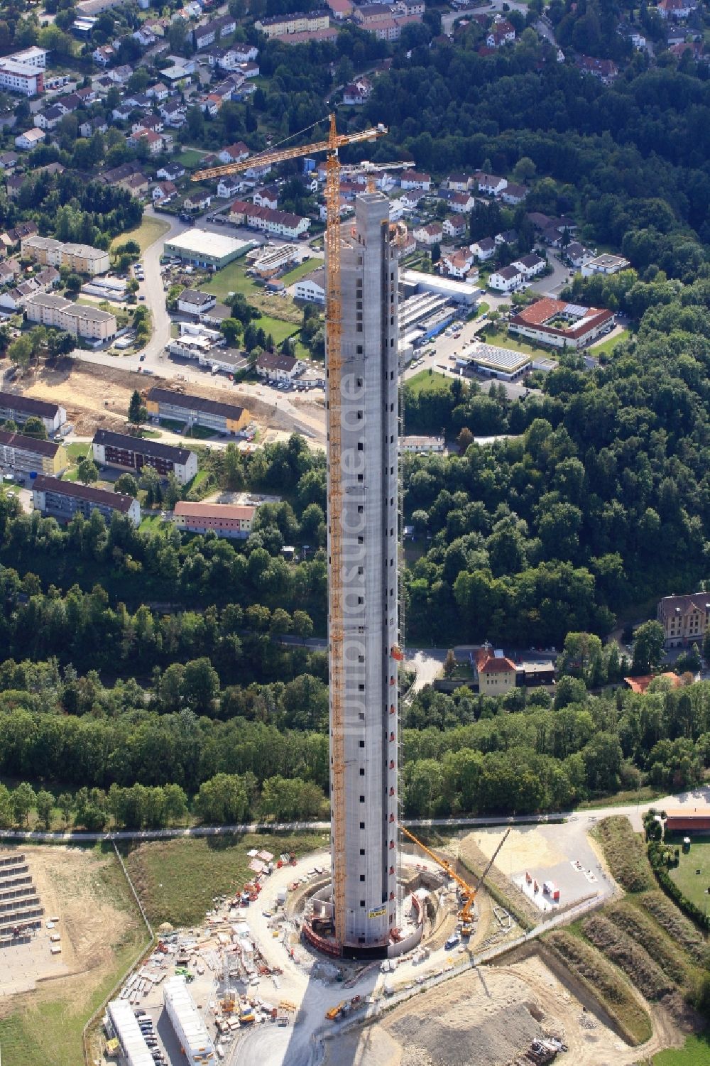 Rottweil von oben - Neubau des ThyssenKrupp Aufzugstestturm in Rottweil im Bundesland Baden-Württemberg