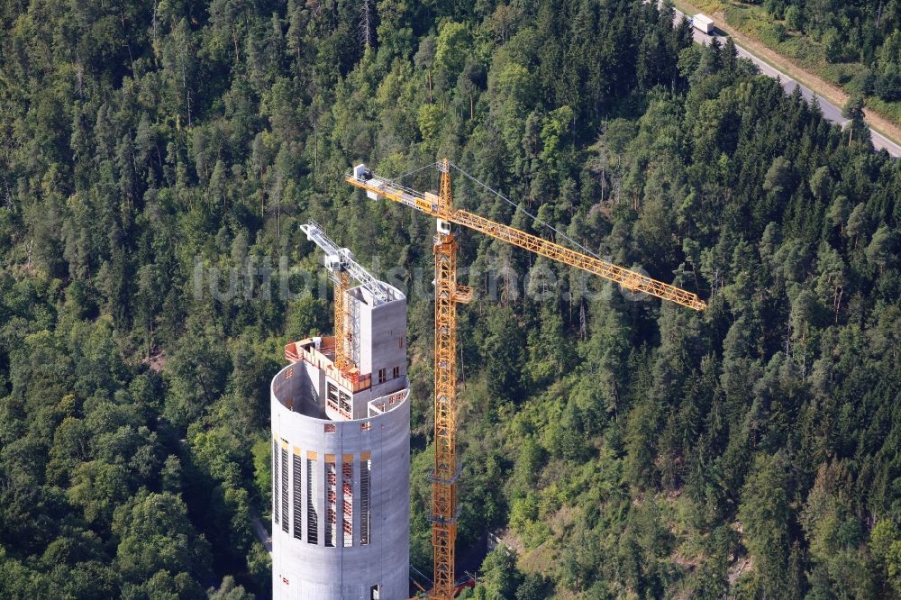 Rottweil von oben - Neubau des ThyssenKrupp Aufzugstestturm in Rottweil im Bundesland Baden-Württemberg