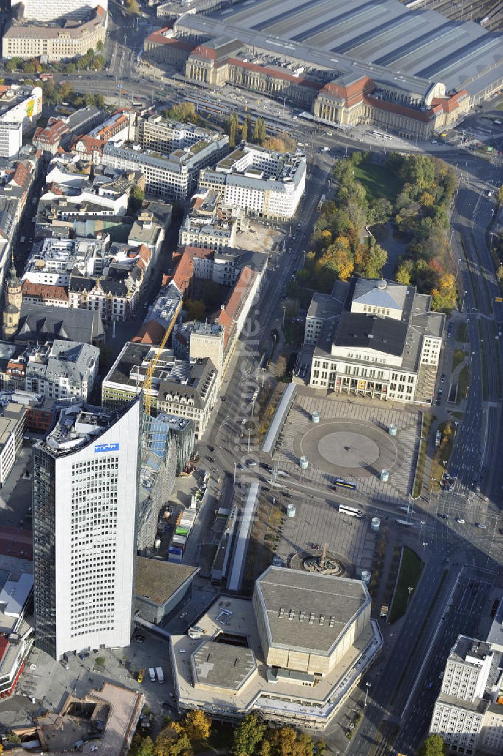 Luftaufnahme Leipzig - Neubau an der Universität Leipzig, MDR-Hochhaus und Augustusplatz Leipzig