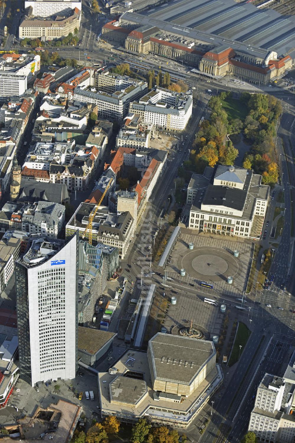 Leipzig von oben - Neubau an der Universität Leipzig, MDR-Hochhaus und Augustusplatz Leipzig